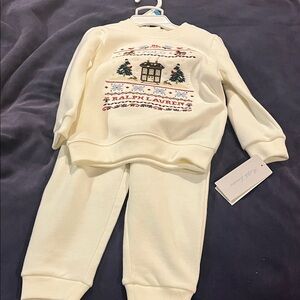 Ralph Lauren Ivory Festive Sweatshirt and Pants Set